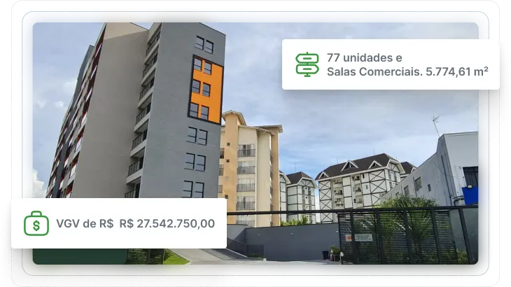 prédios comerciais de luxo e alto padrão com muita area verde em volta, ceu azul e informações nas imagens